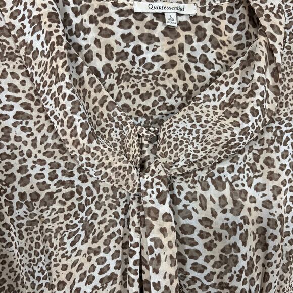 Quintessential Women's Leopard Print Semi-Sheer Retro Top - Large - Secretary - Picture 3 of 7